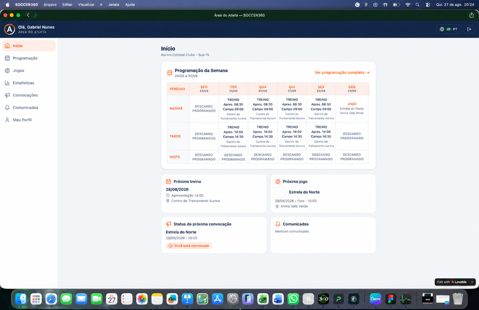 Screenshot — Interface exclusiva do atleta