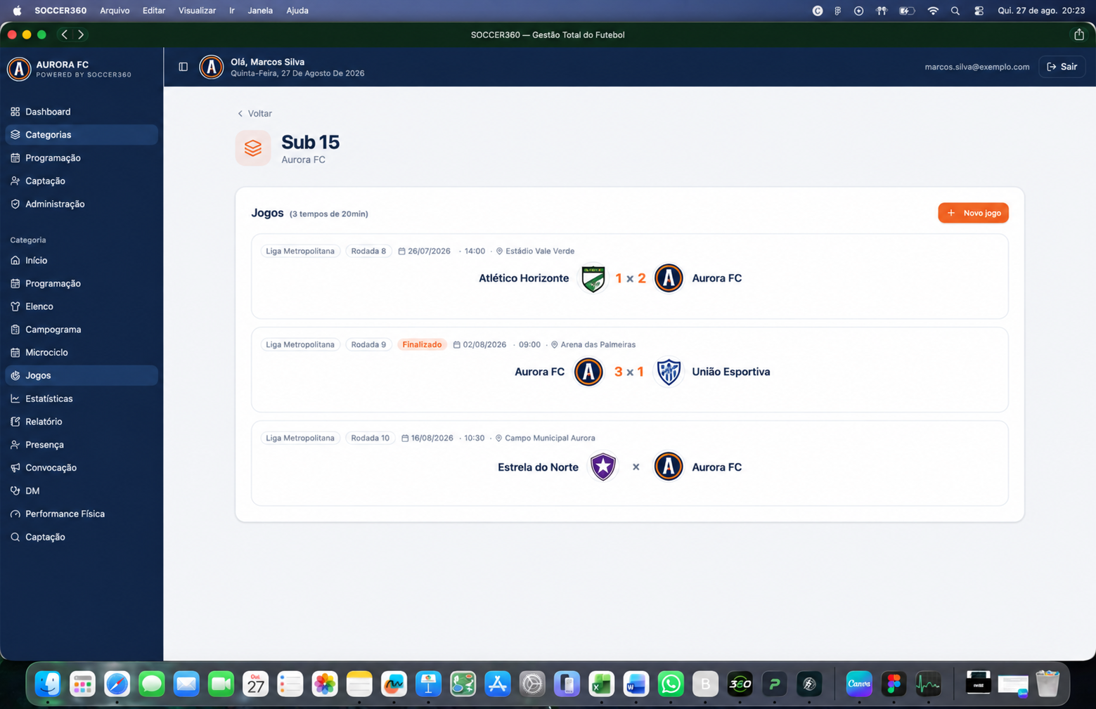 Screenshot — Gestão de jogos