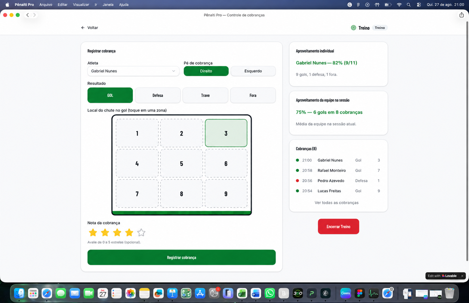 Screenshot — Tela de registro da cobrança