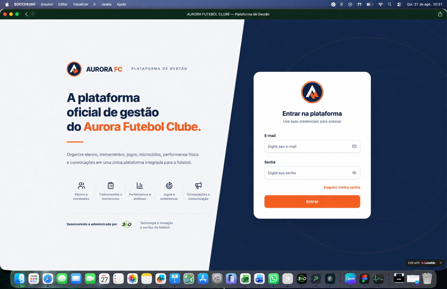 Mockup da Soccer 360 em notebook