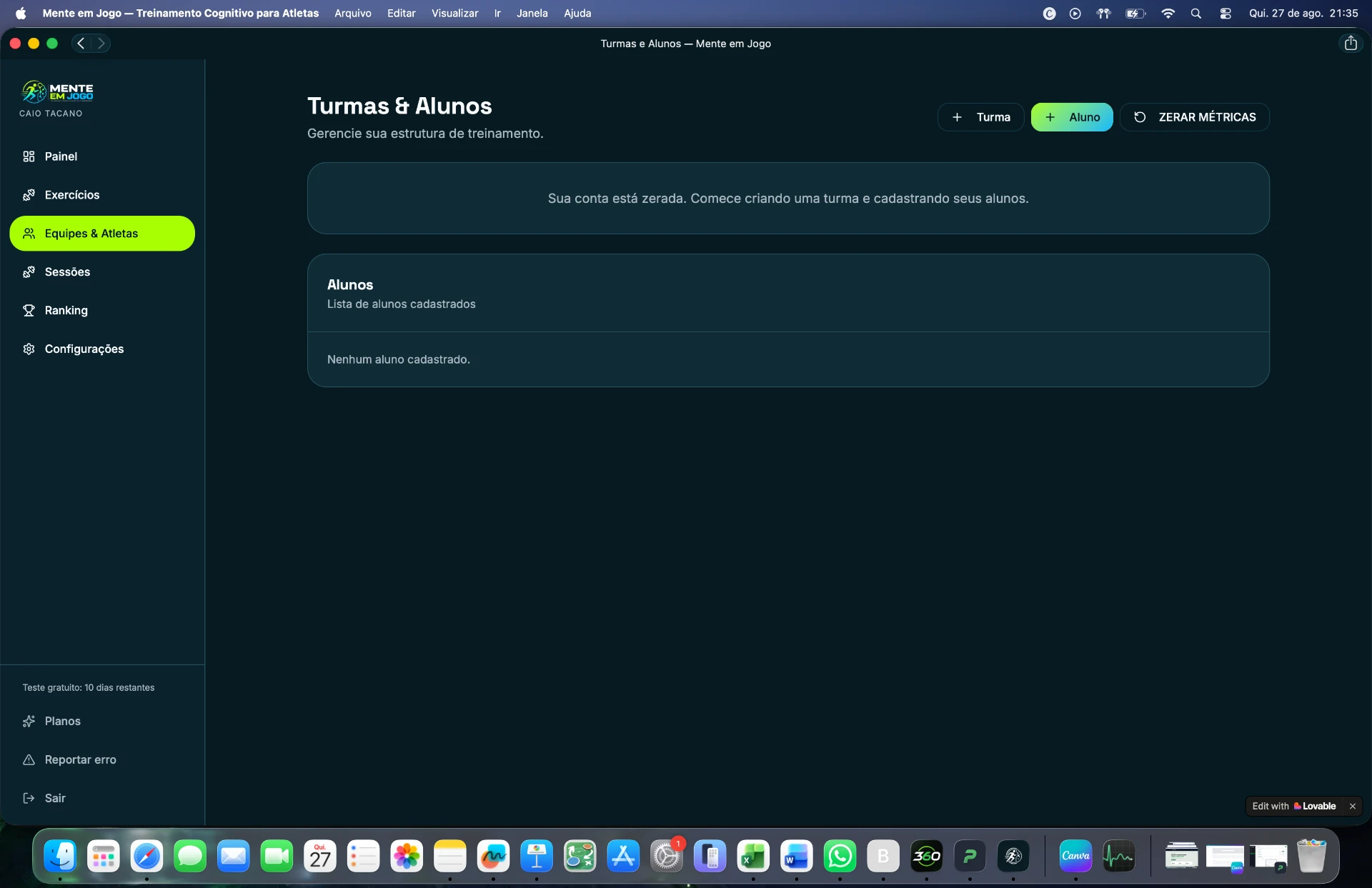 Screenshot — Turmas e alunos